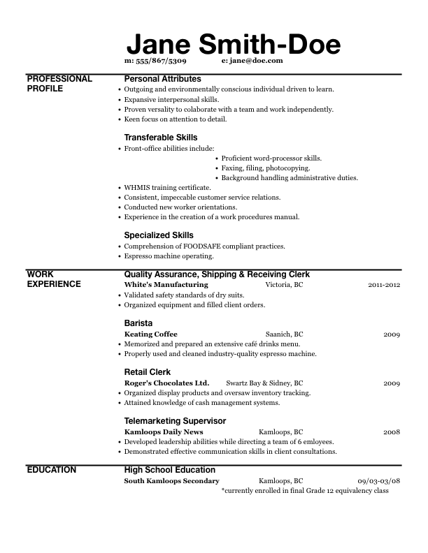 Excel Job Resume Sample 